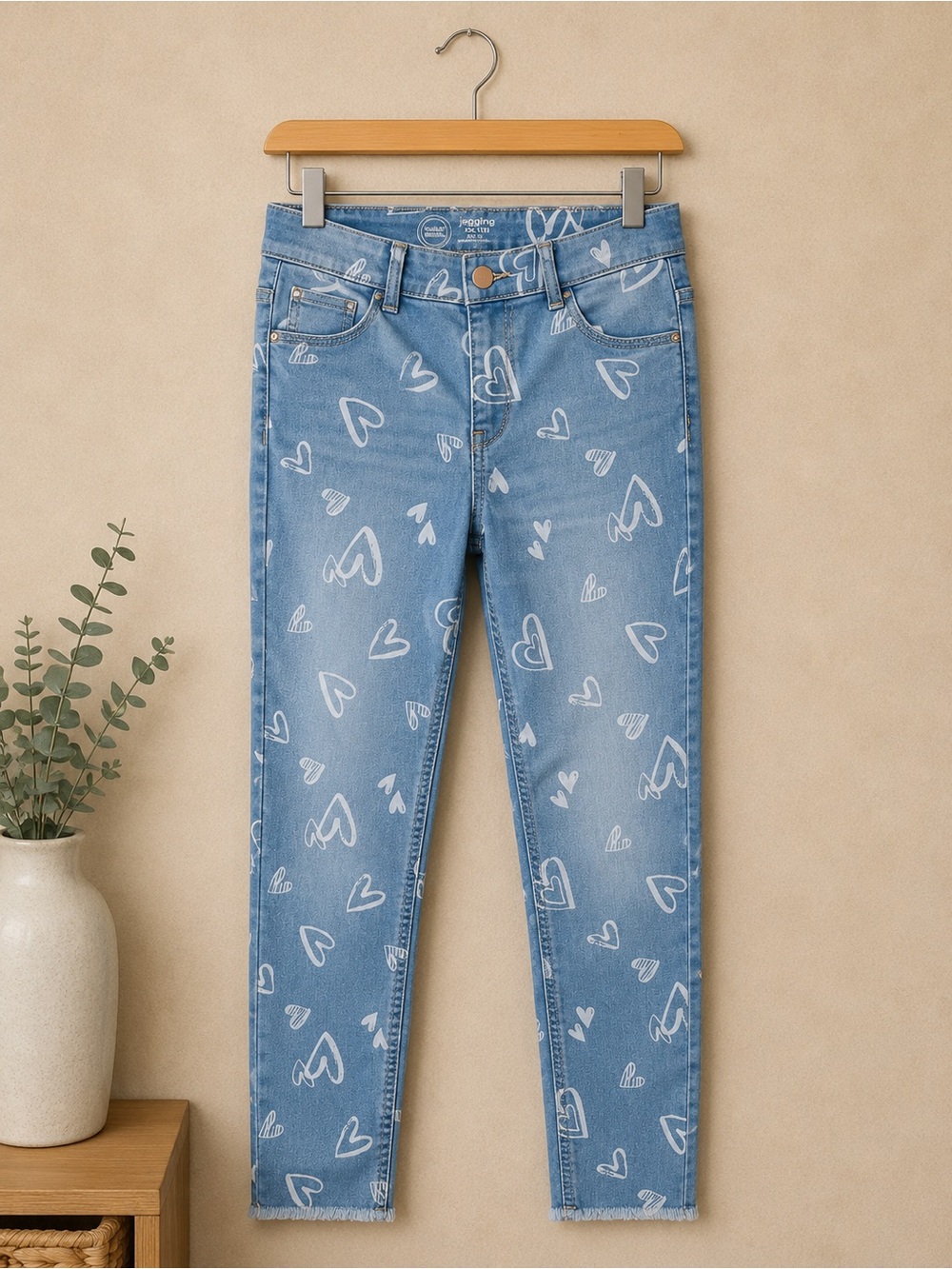 Girls Heart Print Jeggings Jeans XXL (18) Stretch Denim